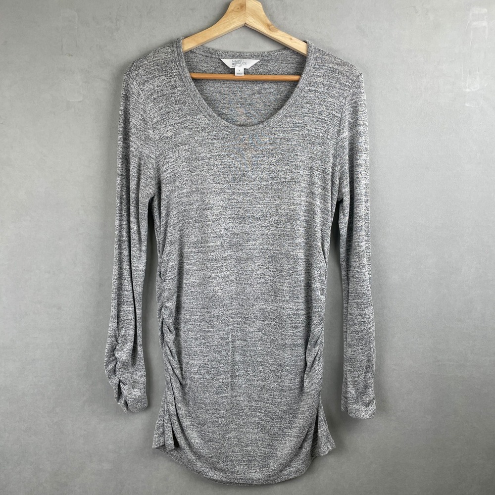 Market & Spruce Maternity Heather Gray Ruched Long Sleeve‎ Stretch Tunic Top M
